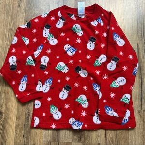 Kids size small red winter pajama set with snowmen